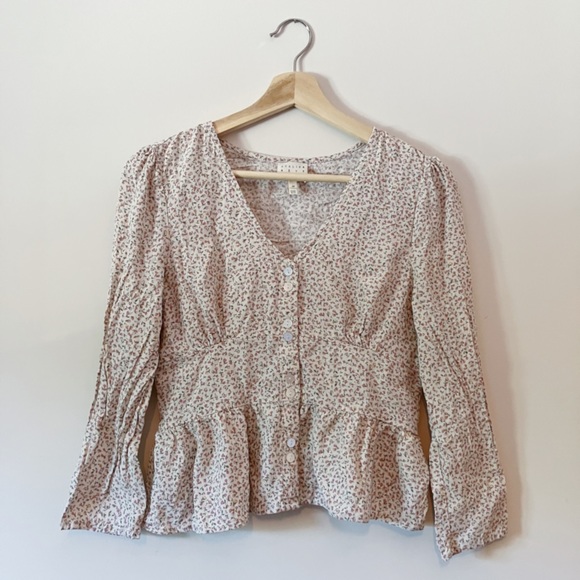 Ichi Atelier Rêve Floral Print Cream Button Down Blouse - Picture 1 of 5